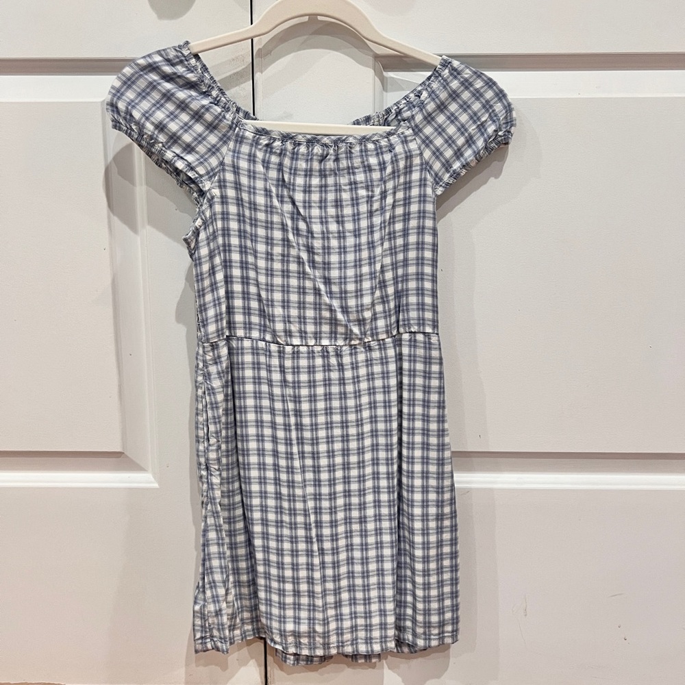 abercrombie kids White and Blue Plaid Off-Shoulder Dress